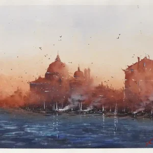 Kostenfreie Lieferung Aquarellmalerei: "Sonnenuntergang", Original/Unikat, F. Bär