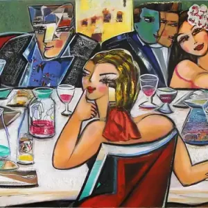 Unikat, modernes Gemälde, K. Namazi: "Dinner with Friends VIIe", Original Highlight
