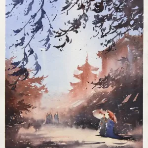 Aquarellmalerei: "Auf Reisen in Japan", Original/Unikat, F. Bär Sichere Zahlung