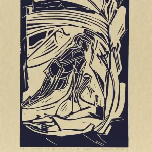 Neu K. Blechschmidt: "Mädchen im Baum, Blick auf die Welt", originale Grafik/limitierte Auflage, Linolschnitt