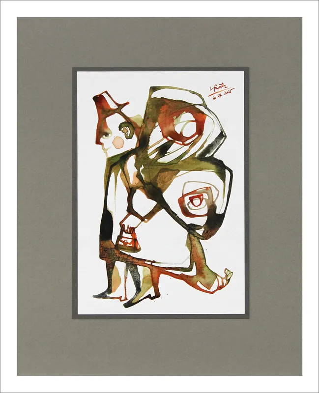 Neu L. Roth: "Falterfrau", originale Grafik/Zeichnung (Unikat)