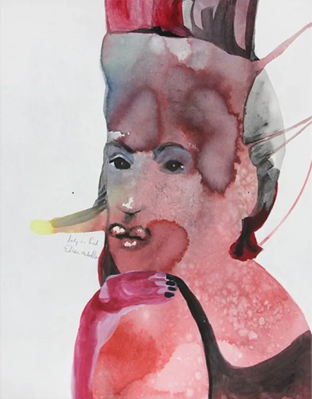 Acrylmalerei auf Papier, E.v.d.Meer: "LADY IN RED" Neue Kollektion