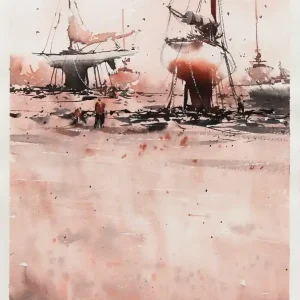 Aquarellmalerei: "Rote Segel", Original/Unikat, F. Bär Direkt Vom Hersteller
