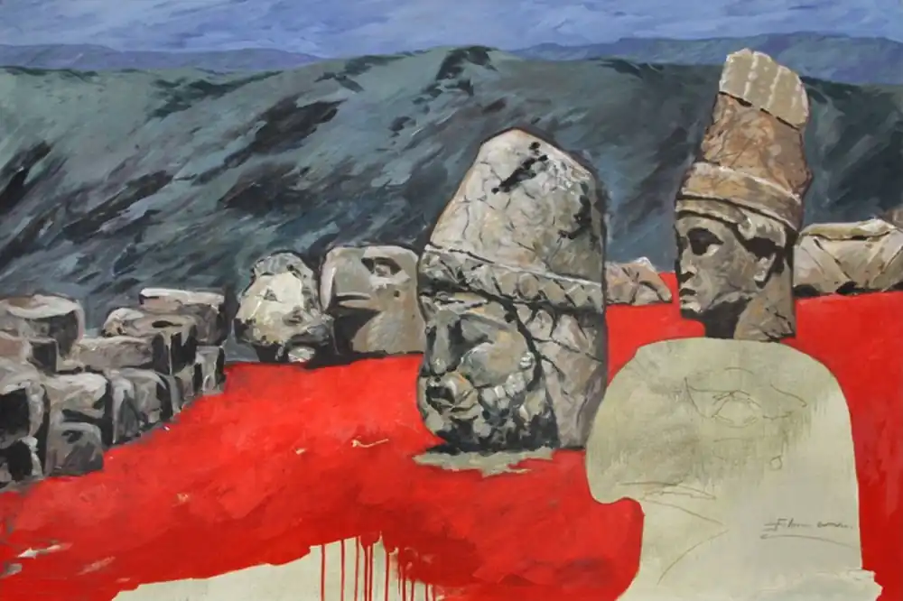 Kostenloser Versand Zeitgenössische Malerei von Uwe Fehrmann: "Nemrut Dag II", Originalgemälde (Unikat) (A)