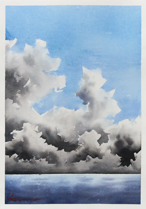 Aktuell Aquarellmalerei: "Wolken II", Original/Unikat, F. Bär