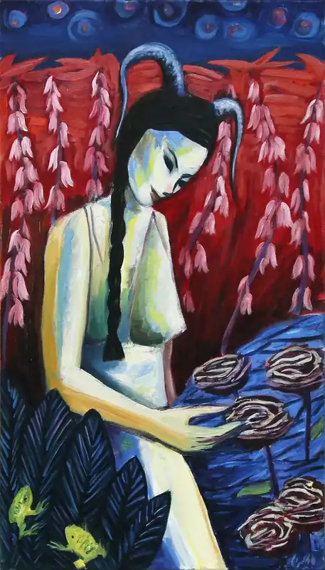 Preisreduziert M. Cieśla: "Nymphenmädchen XII", Original/Unikat, Expressionistisches Ölgemälde