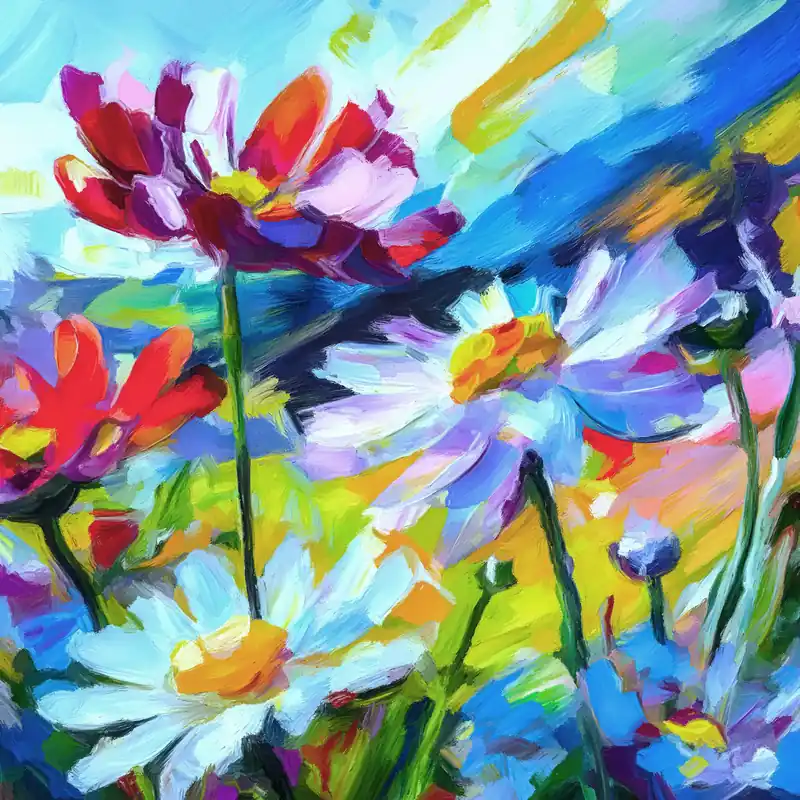 Neue Ware Kunstdruck, signiert: "Sommerwind Blumen", Holger Mühlbauer-Gardemin, Edition, Nr. 1/150
