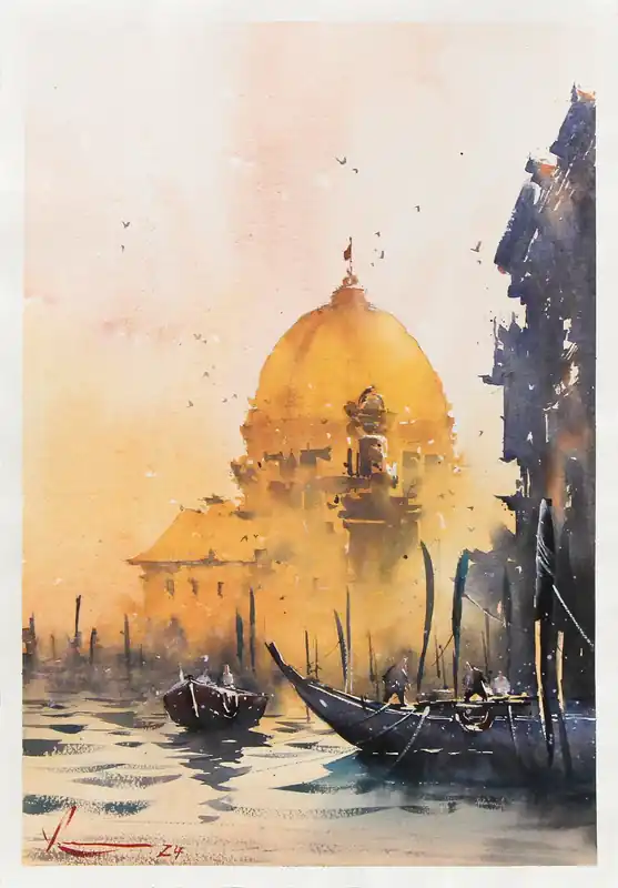 Aquarellmalerei: "Venedig-Fantasie I", Original/Unikat, F. Bär Garantierte Lieferung