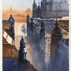 Aktuell Aquarellmalerei: "Berlin von oben", Original/Unikat, F. Bär