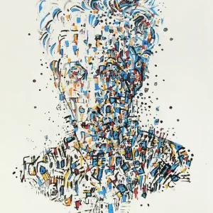 Sonderangebot C. Blechschmidt: "Blauer Klaus" (handkoloriert), Originale Grafik/Lithographie, Unikat
