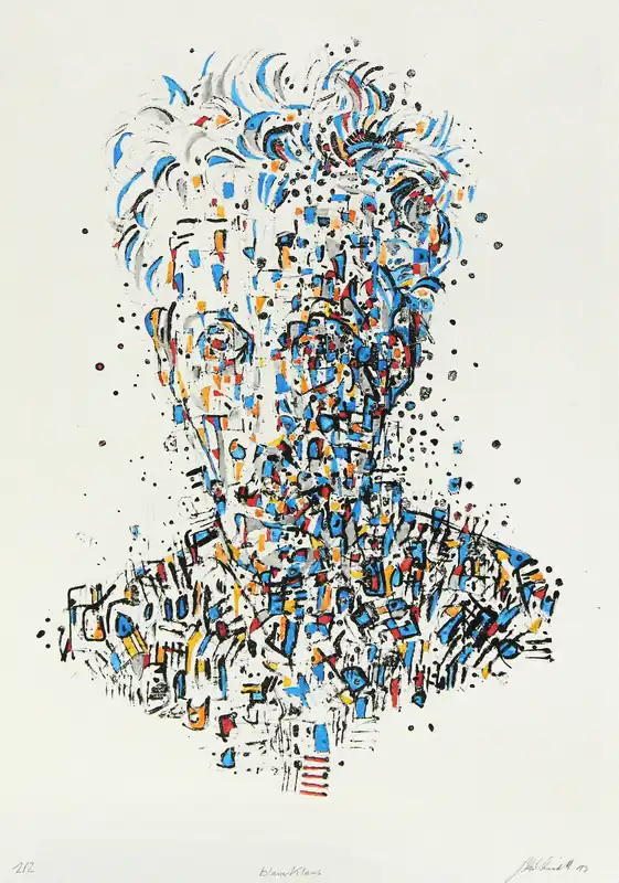 Sonderangebot C. Blechschmidt: "Blauer Klaus" (handkoloriert), Originale Grafik/Lithographie, Unikat