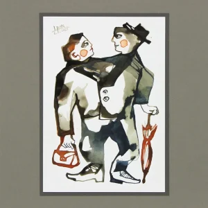Abverkauf L. Roth: "Doppelkopf", originale Grafik/Zeichnung (Unikat)
