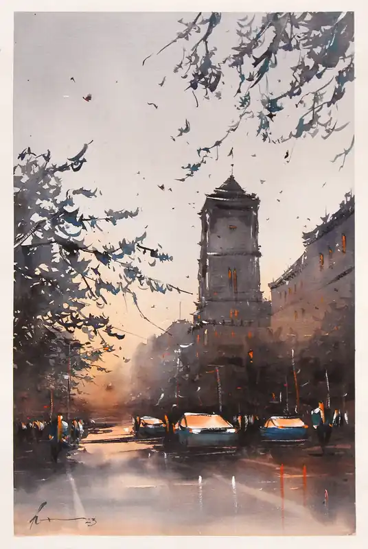 Aquarellmalerei: "Berliner Rathaus", Original/Unikat, F. Bär Rabatt
