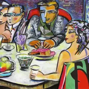 Kunstdruck, signiert: "Dinner with Friends VII", K. Namazi, Edition, Nr. 3/150 Neu