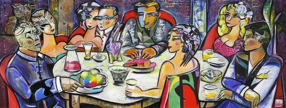 Kunstdruck, signiert: "Dinner with Friends VII", K. Namazi, Edition, Nr. 3/150 Neu