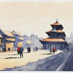 Sonderaktion Aquarellmalerei: "Auf Reisen in Nepal", Original/Unikat, F. Bär