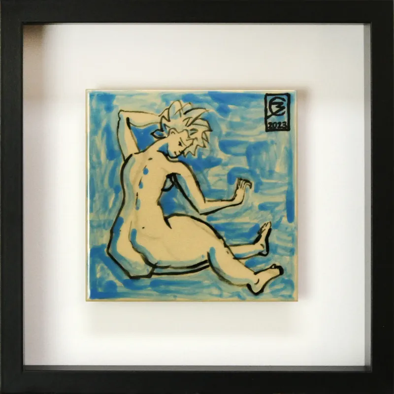 Günstig C. Blechschmidt: "Blaue Dame", Original/Unikat, zeitgenössische Kunst auf Fliese