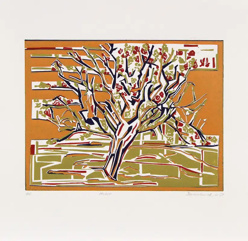 Sichere Zahlung K. Blechschmidt: "Herbst", originale Grafik/limitierte Auflage, Linolschnitt