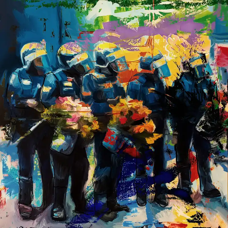 Kunstdruck, signiert: "Blumenpolizei", Holger Mühlbauer-Gardemin, Edition, Nr. 1/150 Preis Gesenkt
