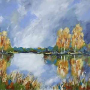 Modernes Acrylgemälde, M.Kühne: "Herbstspaziergang am See", Originalgemälde (Unikat) Aktuell