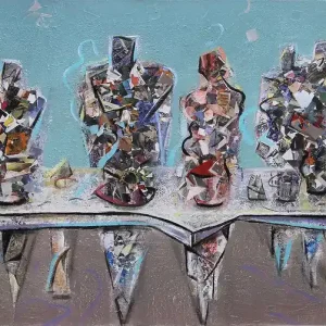 Günstig Kunstdruck, signiert: "Stehparty I", K. Namazi, Edition, Nr. 1/150