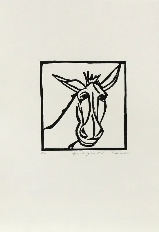 Mega-Angebot K. Blechschmidt: "Igor, König der Esel, E.A.", originale Grafik/limitierte Auflage, Linolschnitt