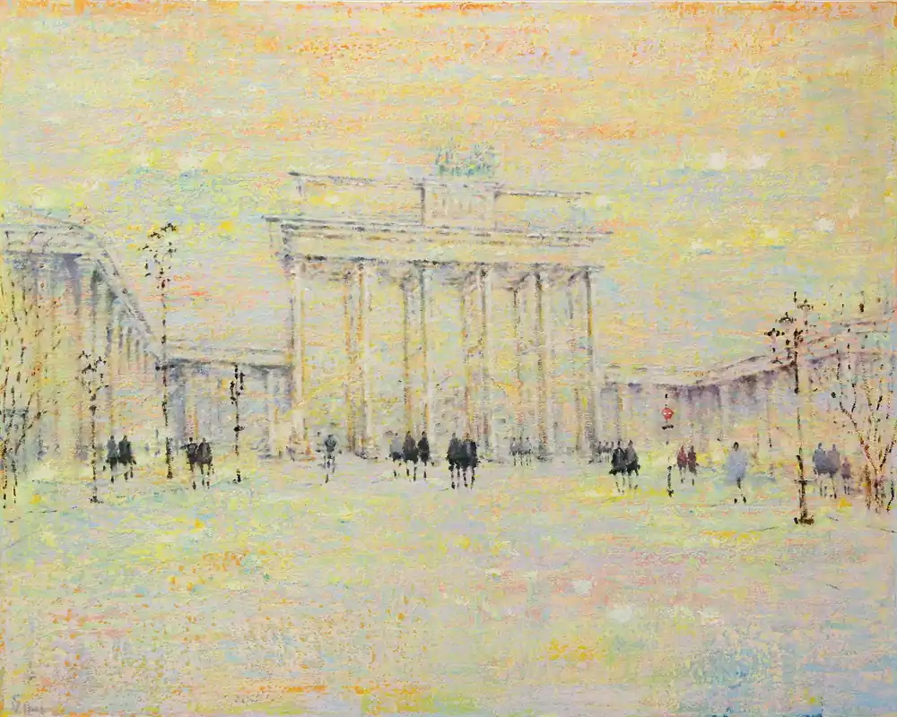 Ölgemälde: "Brandenburger Tor", Original/Unikat, V. Heil, inkl. Premium XL Schattenfugenrahmen schwarz SR-43312-XL, Falzmaß 121,4 x 151,4 cm Sale