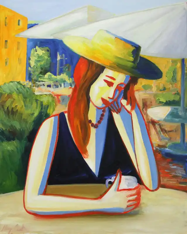 Billig M. Cieśla: "In der Cafeteria", Original/Unikat, Expressionistisches Ölgemälde