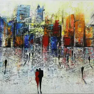 Acrylgemälde: "Sunset behind the City I", K. Namazi, Original/Unikat Beliebt