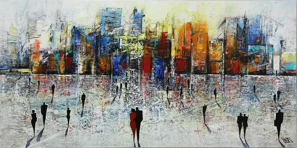 Acrylgemälde: "Sunset behind the City I", K. Namazi, Original/Unikat Beliebt