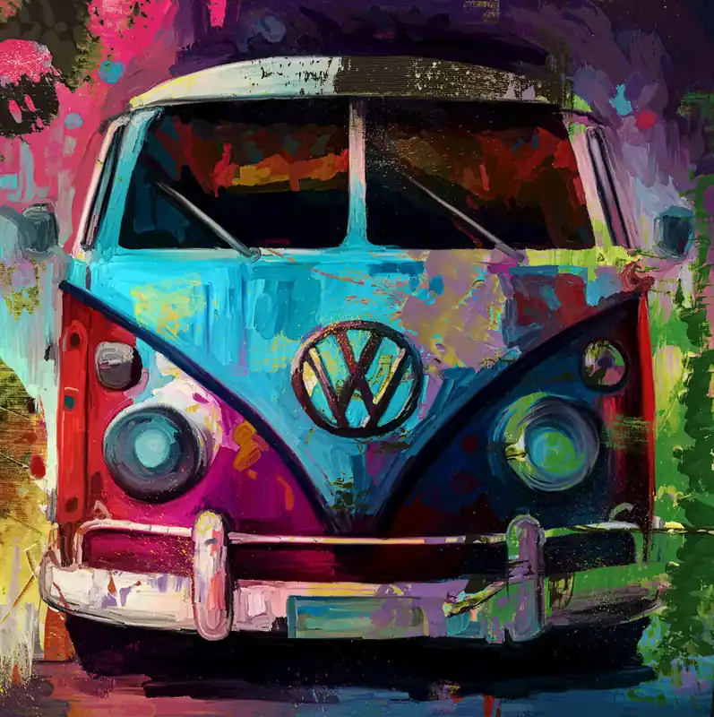 Moderne Kunst: "VW Bulli", H. Mühlbauer-Gardemin, Original/serielles Unikat Must-Have