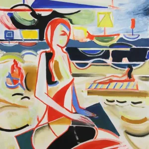 Aktuell Zeitgenössische Acrylmalerei: "Am Strand", M. Cieśla, Original (Unikat)