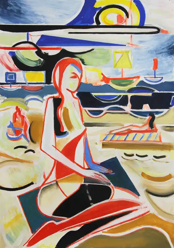 Aktuell Zeitgenössische Acrylmalerei: "Am Strand", M. Cieśla, Original (Unikat)