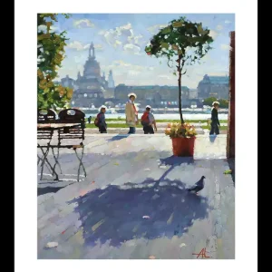 Limitierte Edition auf Papier, A. Larrett: "Dresden. Blick auf Brühlsche Terrasse", signierter Fineartprint, Nr. 3/150 Begrenztes Angebot