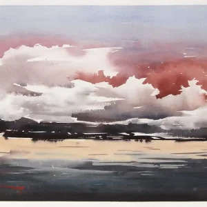 Ausverkauf Aquarellmalerei: "Dämmerung", Original/Unikat, F. Bär
