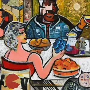 Moderne Kunst: "Dinner with Friends IV", K. Namazi, Original/Unikat Preisknaller