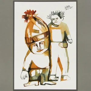 L. Roth: "Kind mit Puppe", originale Grafik/Zeichnung (Unikat) Top-Preis