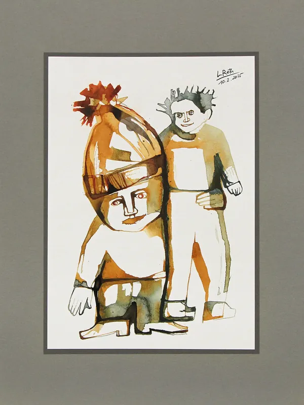 L. Roth: "Kind mit Puppe", originale Grafik/Zeichnung (Unikat) Top-Preis