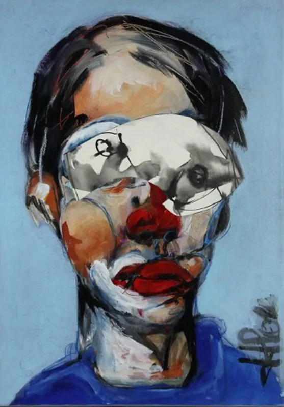 Abstraktes Porträt, J.J. Piezanowski: "J'aurai tant aimé faire le clown" Schneller Versand