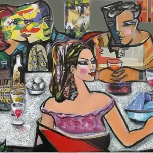 Bestpreis Kunstdruck, signiert: "Dinner with Friends IX", K. Namazi, Edition, Nr. 1/150