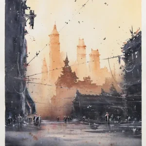 Must-Have Aquarellmalerei: "Der Trubel schwindet", Original/Unikat, F. Bär