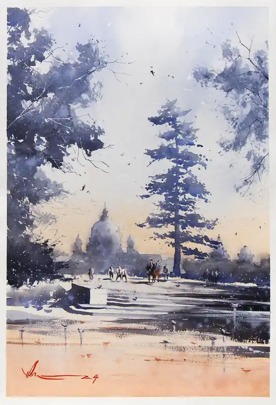 Aquarellmalerei: "Dresden, Frauenkirche", Original/Unikat, F. Bär Knallerangebot