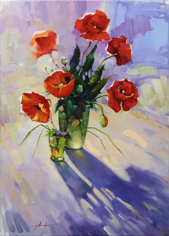 Top-Preis A. Larrett: "Mohnblumenstrauß", Edition, signierter Druck, Nr. 1/150