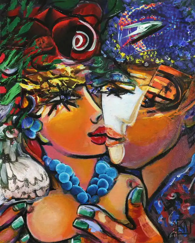 Moderne Kunst: "Luxus & Knutschen II", K. Namazi, Original/Unikat Markenware
