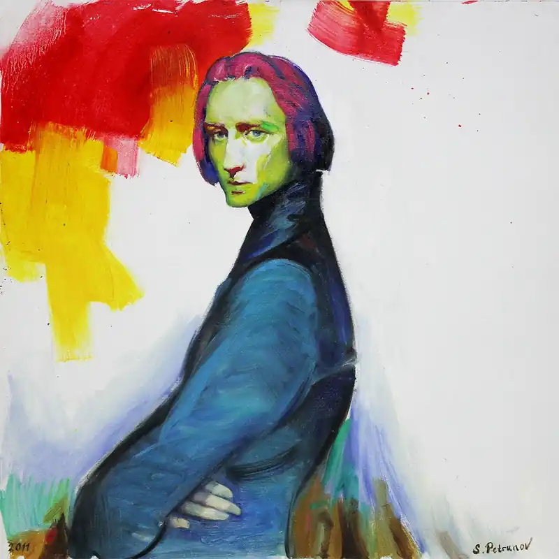 Must-Have S. Petrunov: "Portrait of young Franz Liszt", zeitgenössisches Originalgemälde (Unikat) (A)