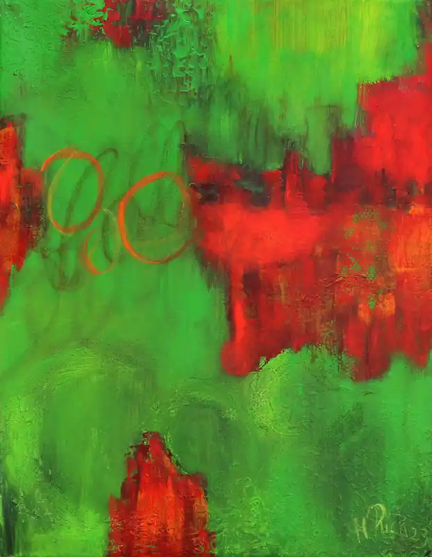 Neu M.Rick: "Rot auf Grün". Originalgemälde (Unikat)