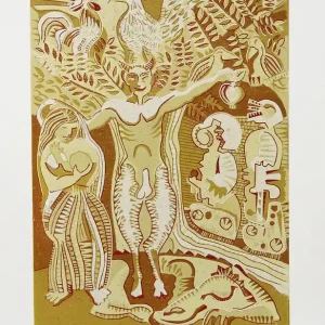 Kracherpreis F.O. Haake: "Pan", originale Grafik/serielles Unikat, mehrfarbiger Linoldruck