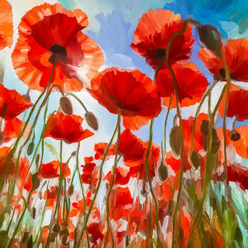 Moderne Kunst: "Mohnblumen von unten", H. Mühlbauer-Gardemin, Original/serielles Unikat Online Kaufen