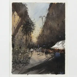 Echt Aquarellmalerei: "Straße in Bolgheri - Toskana", Original/Unikat, V. Heil