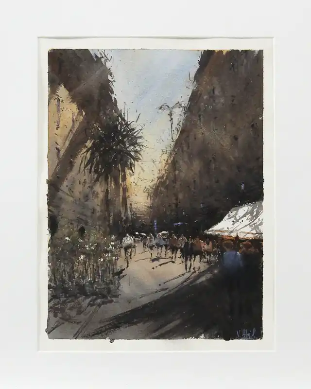 Echt Aquarellmalerei: "Straße in Bolgheri - Toskana", Original/Unikat, V. Heil